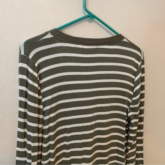 Zenana Green Stripe Snap Front Vneck Cardigan - Picture 6 of 6